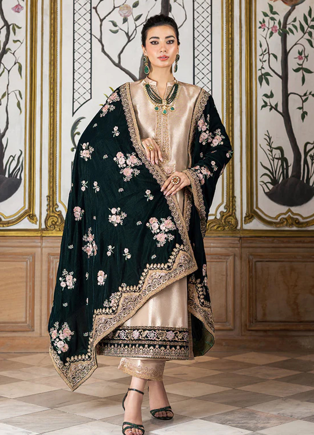 Zainab Chottani Luxury Velvet Wedding Collection - Gold & Bottle Green