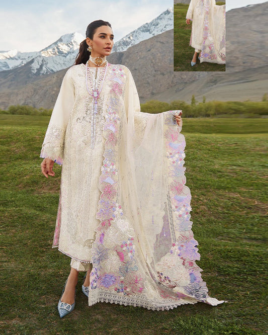 Crimson Embroidered Lawn Collection-Opal White