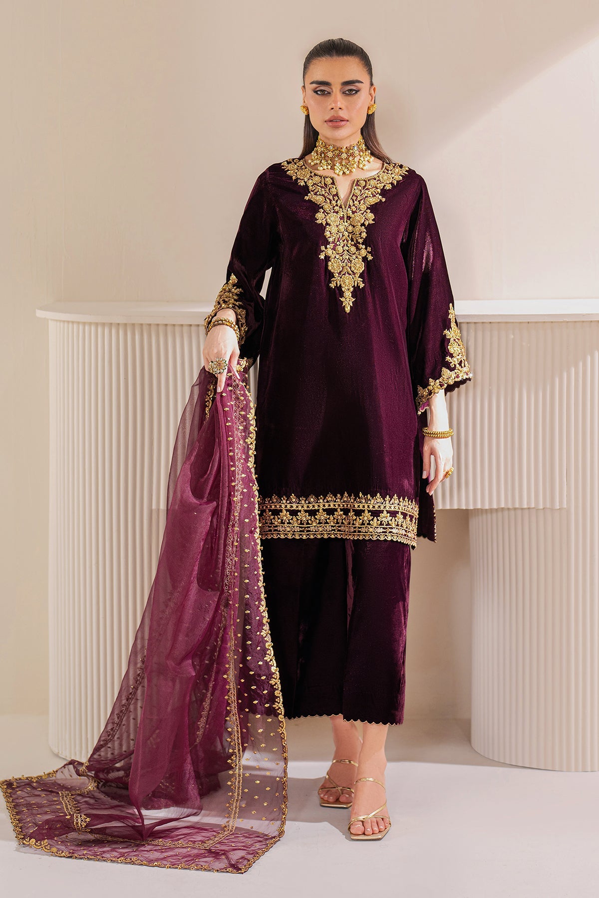 Baroque Velvet Wedding Formals Collection- Maroon