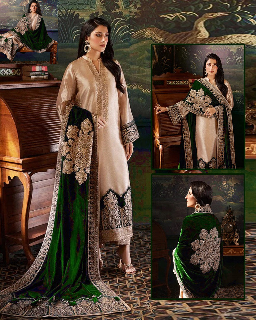 Zainab Chottani Velvet Festive Wedding Collection -Gold & Bottle Green