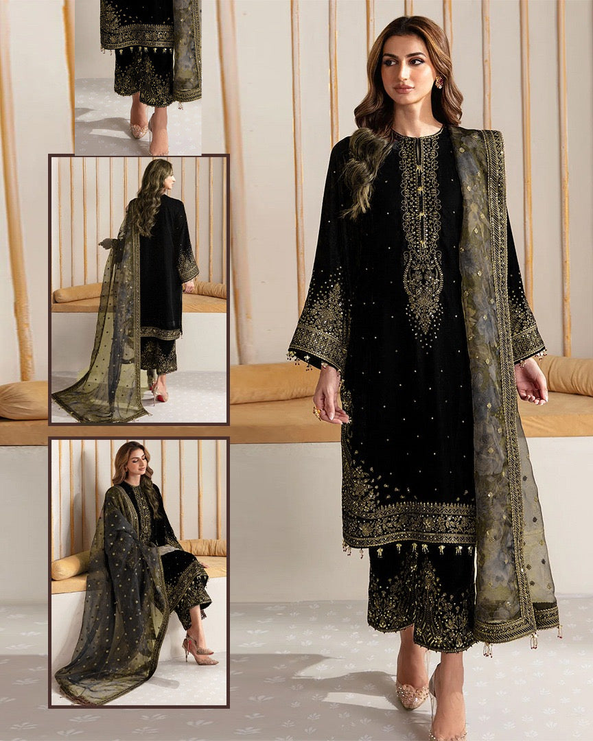 Jazmin Embroidered Velvet Formal Collection - Black