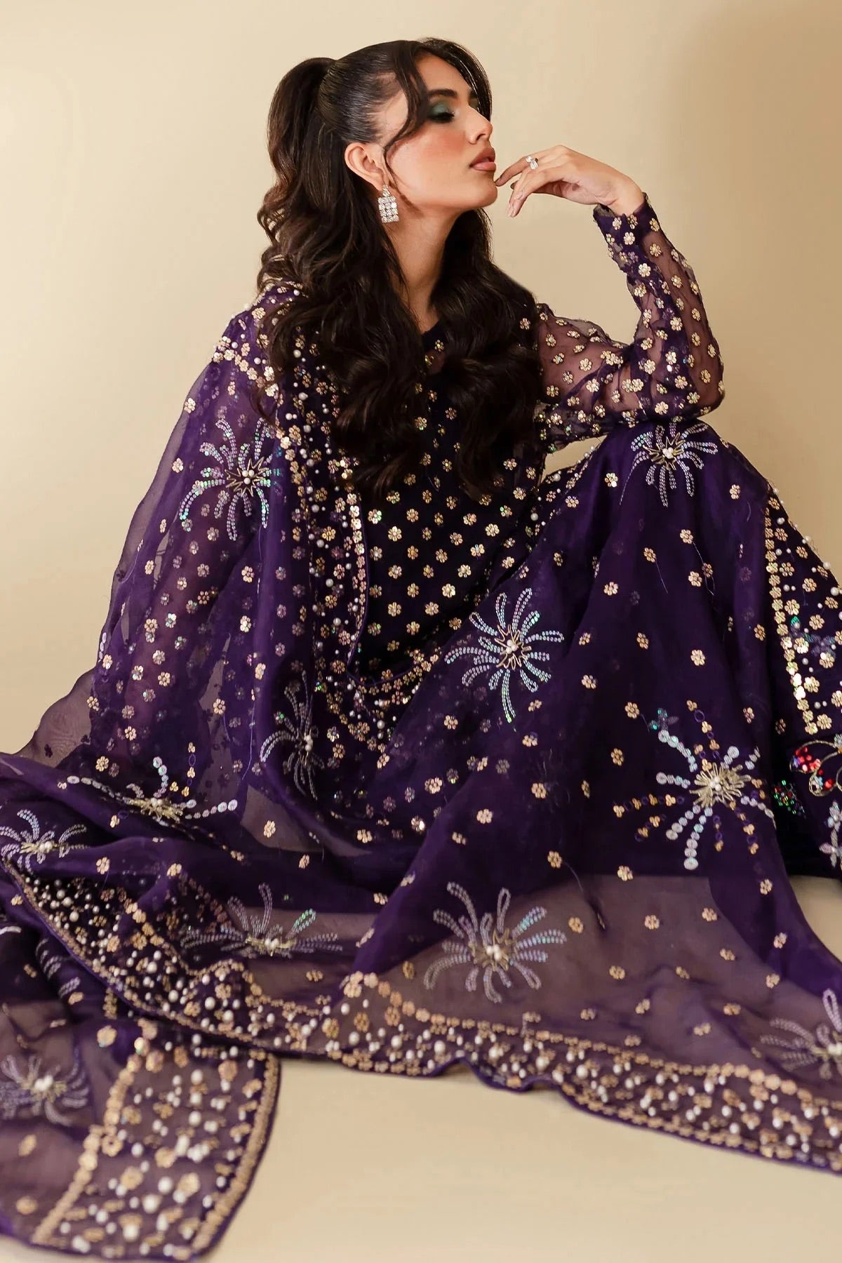 Nureh Luxury Rawsilk Handwork Formal Wedding Collection- Deep Purple