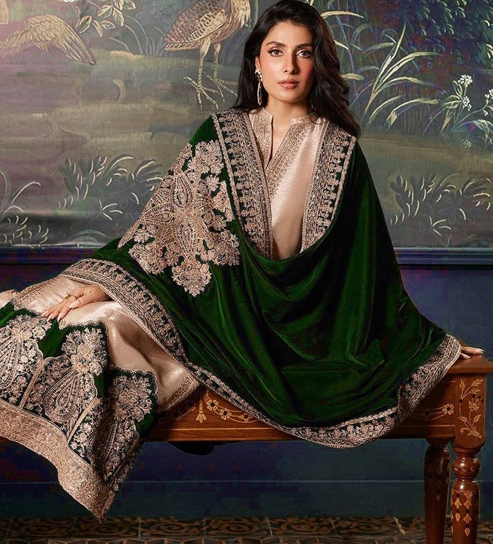 Zainab Chottani Velvet Festive Wedding Collection -Gold & Bottle Green