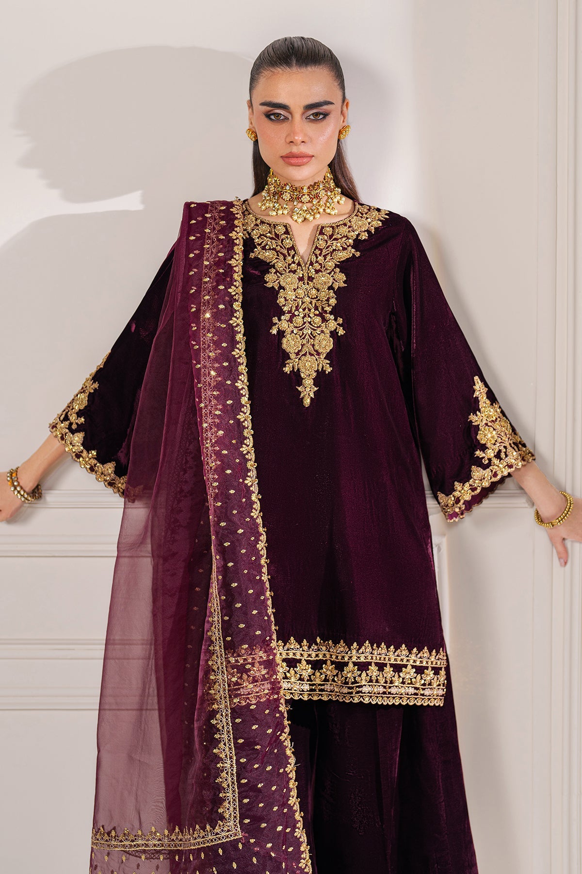 Baroque Velvet Wedding Formals Collection- Maroon