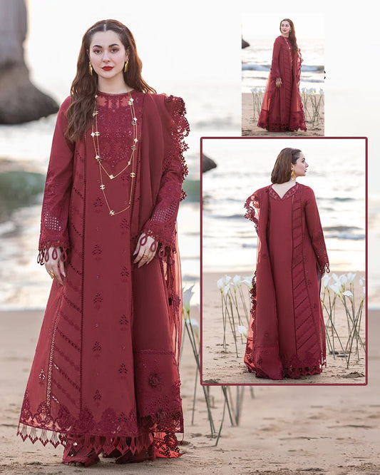 Qalamkar Embroidered Chikankari Luxury Lawn Collection-Maroon