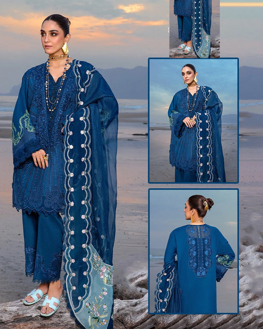 Crimson By Saira Shakira Embroidered Chikankari Luxury Lawn Collection-Teal Blue