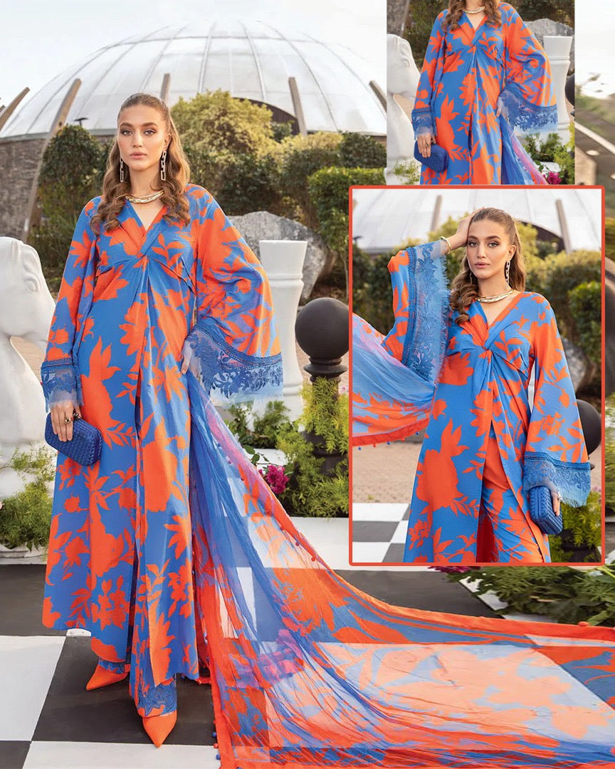 Maria B MPrints Digital Printed Swiss lawn Collection - Blue & Orange