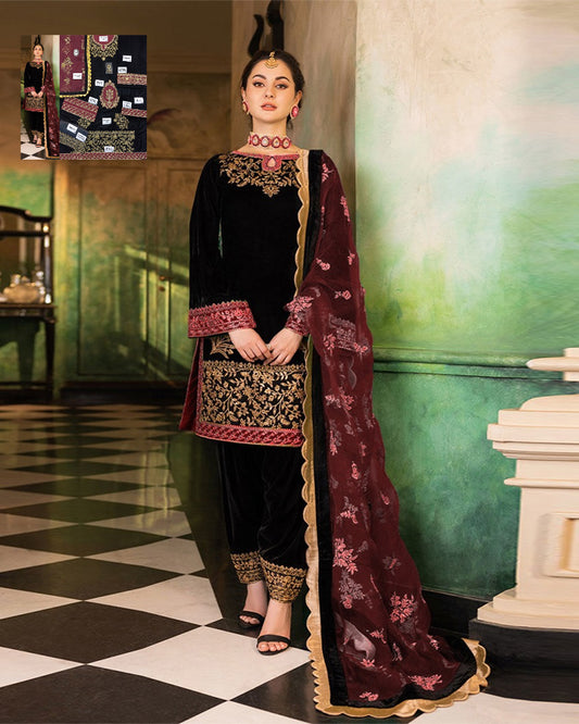 Zainab Chottani Velvet Wedding Collection- Black & Maroon