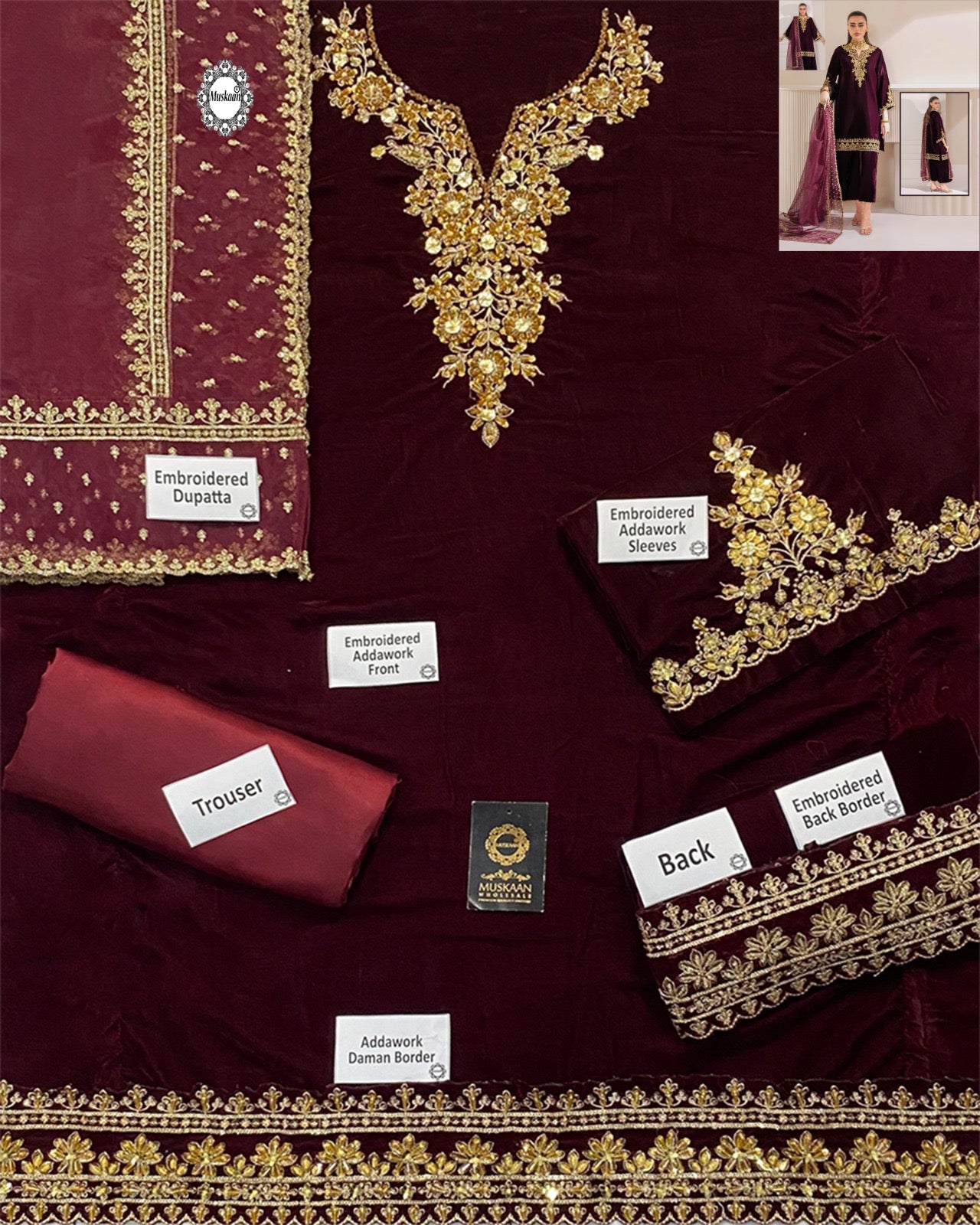 Baroque Velvet Wedding Formals Collection- Maroon