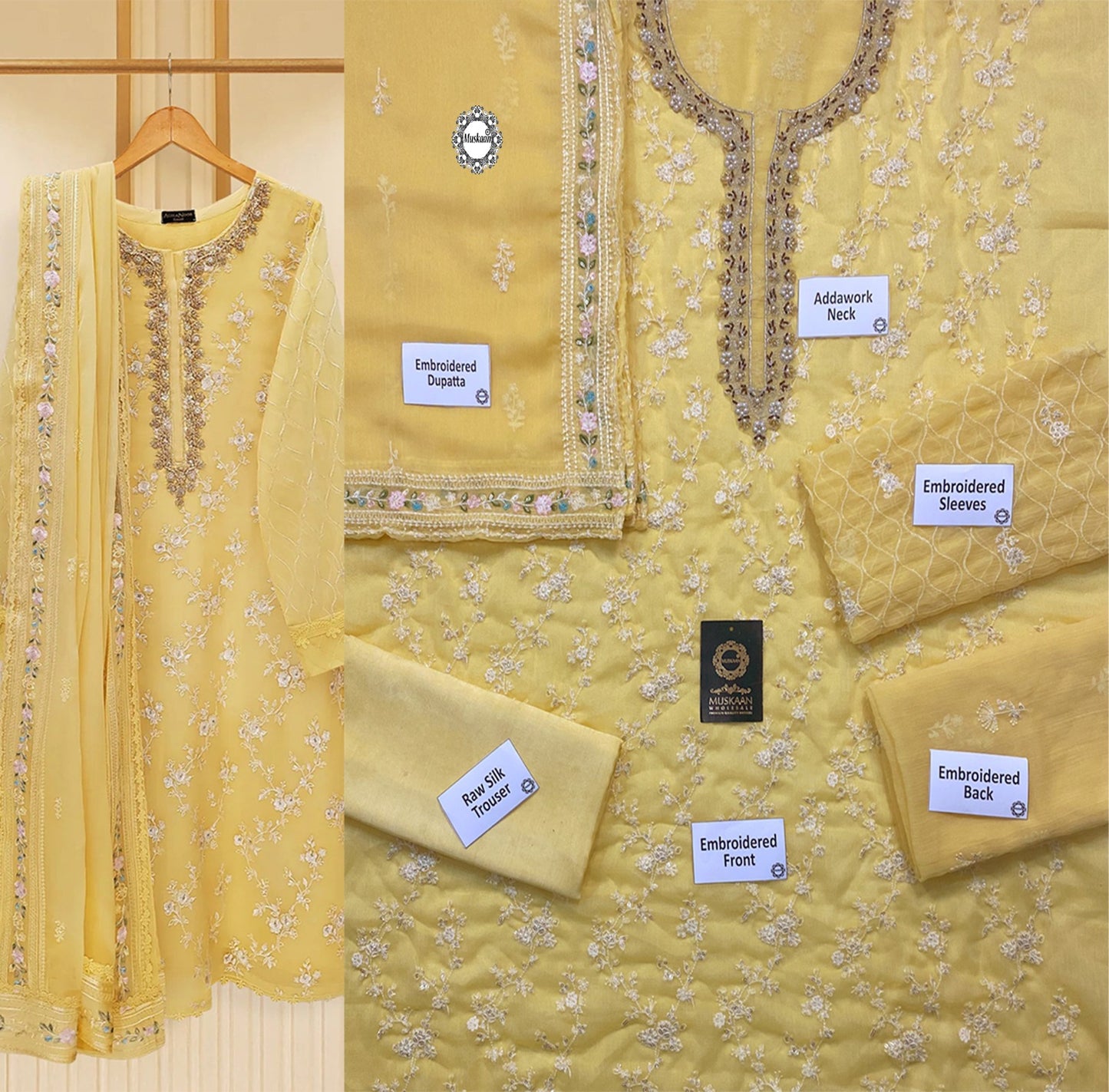 Agha Noor Exclusive Formals Chiffon Collection- Lemon*