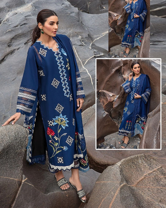 Crimson Embroidered Luxury Cotton Cambric Collection-Midnight Blue