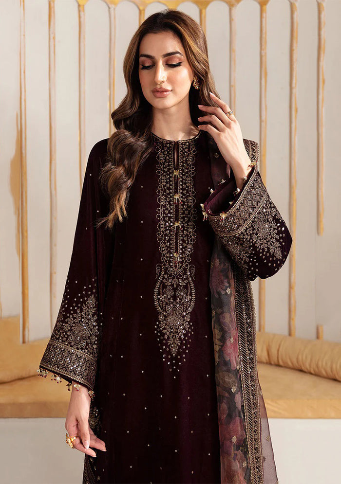 Jazmin Embroidered Velvet Formal Collection -Maroon