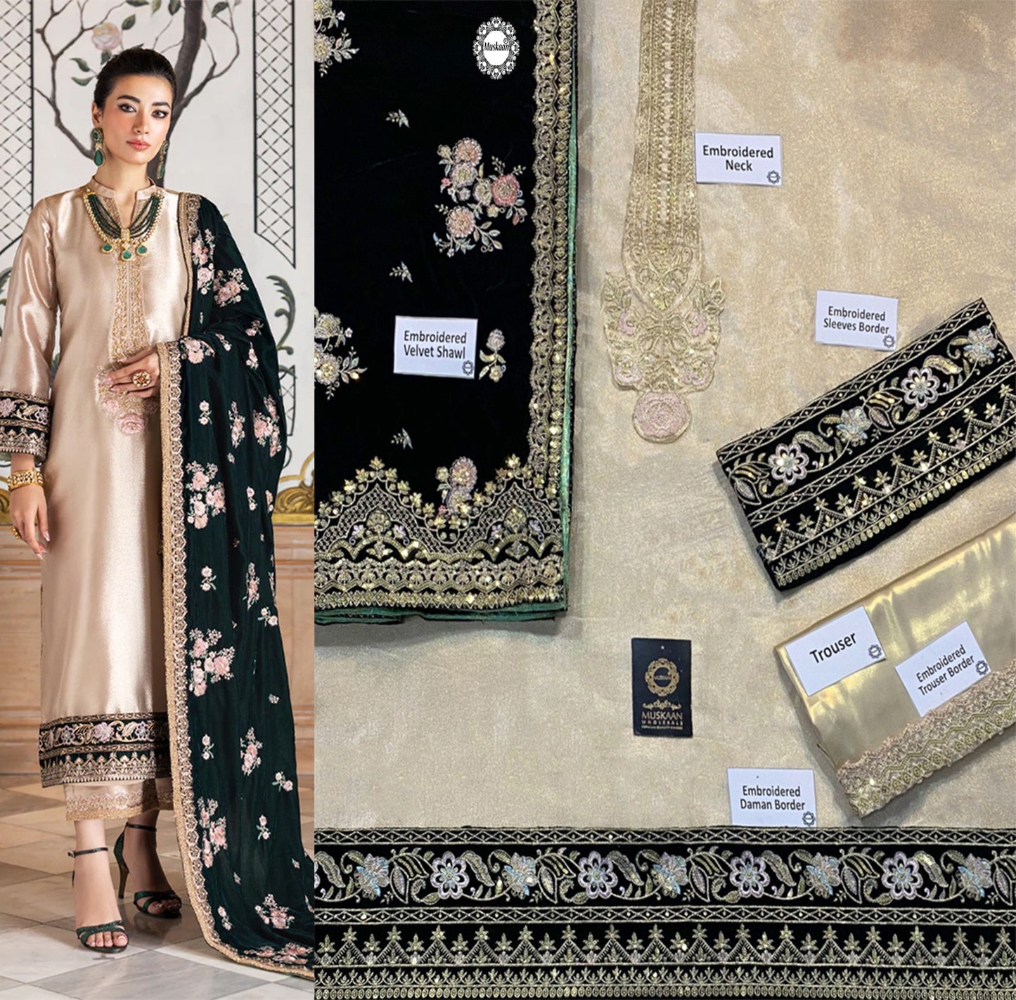 Zainab Chottani Luxury Velvet Wedding Collection - Gold & Bottle Green