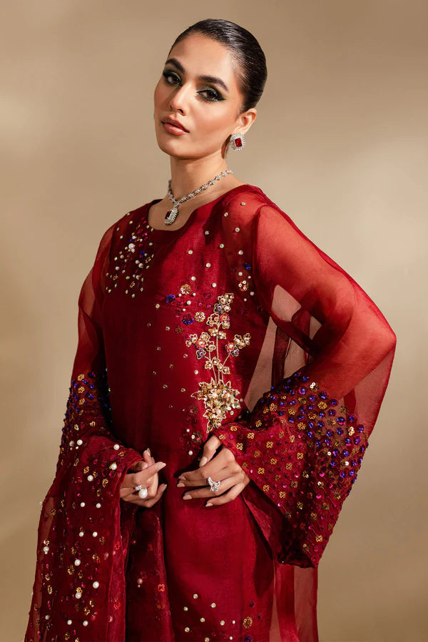 Nureh Embroidered Addawork Formal Wedding Collection- Tomato Red