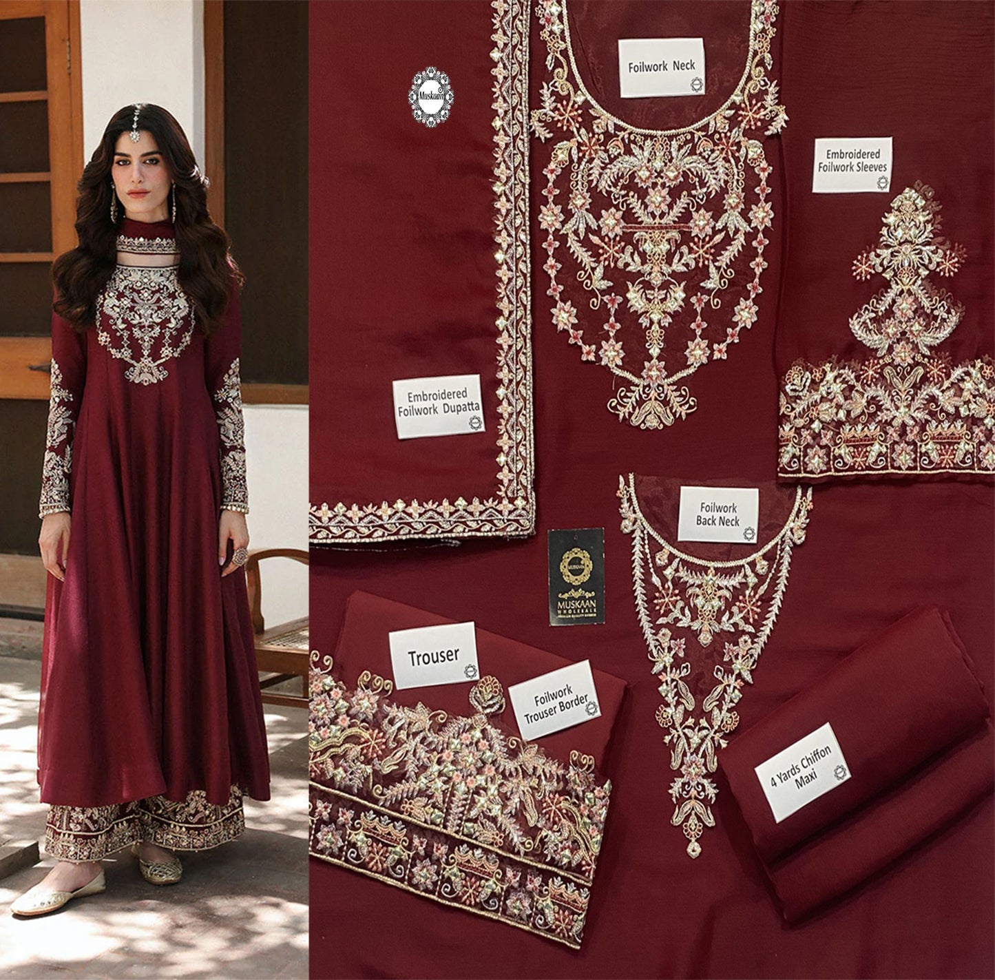 Faiza Saqlian Luxury Chiffon Formal Wedding Collection Maaxi- Maroon