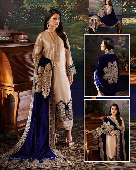 Zainab Chottani Velvet Festive Wedding Collection -Gold & Navy blue