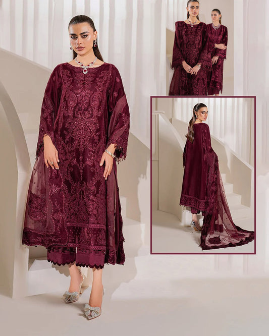 Baroque Velvet Formals Wedding Collection- Maroon