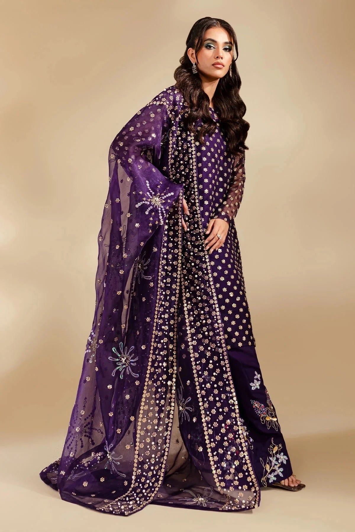 Nureh Luxury Rawsilk Handwork Formal Wedding Collection- Deep Purple