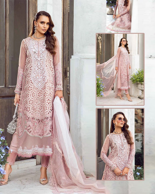 Maria B Embroidered Luxury Lawn Collection- TeaPink