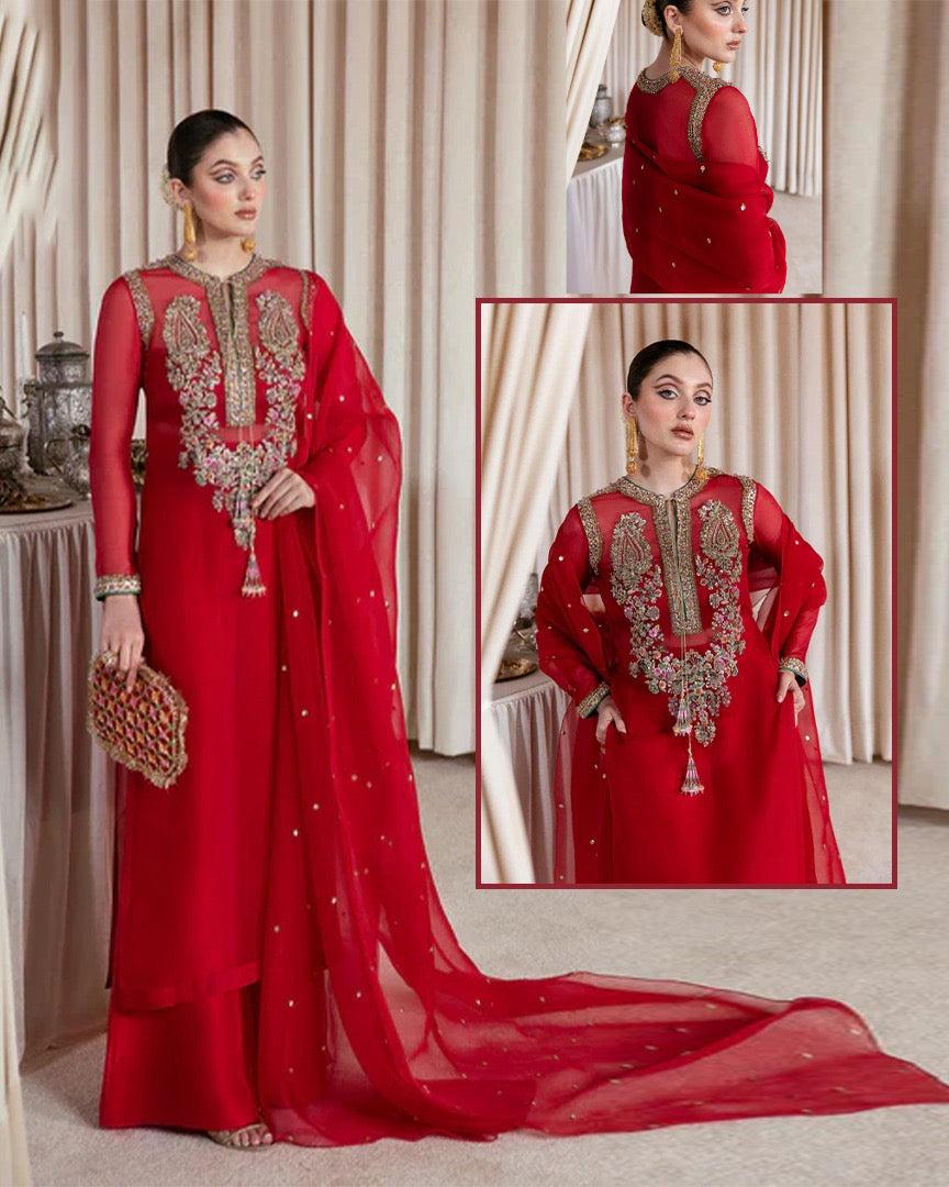 Hussain Rehaar With Koora Dabkawork Luxury Formal Wedding Collection- Red