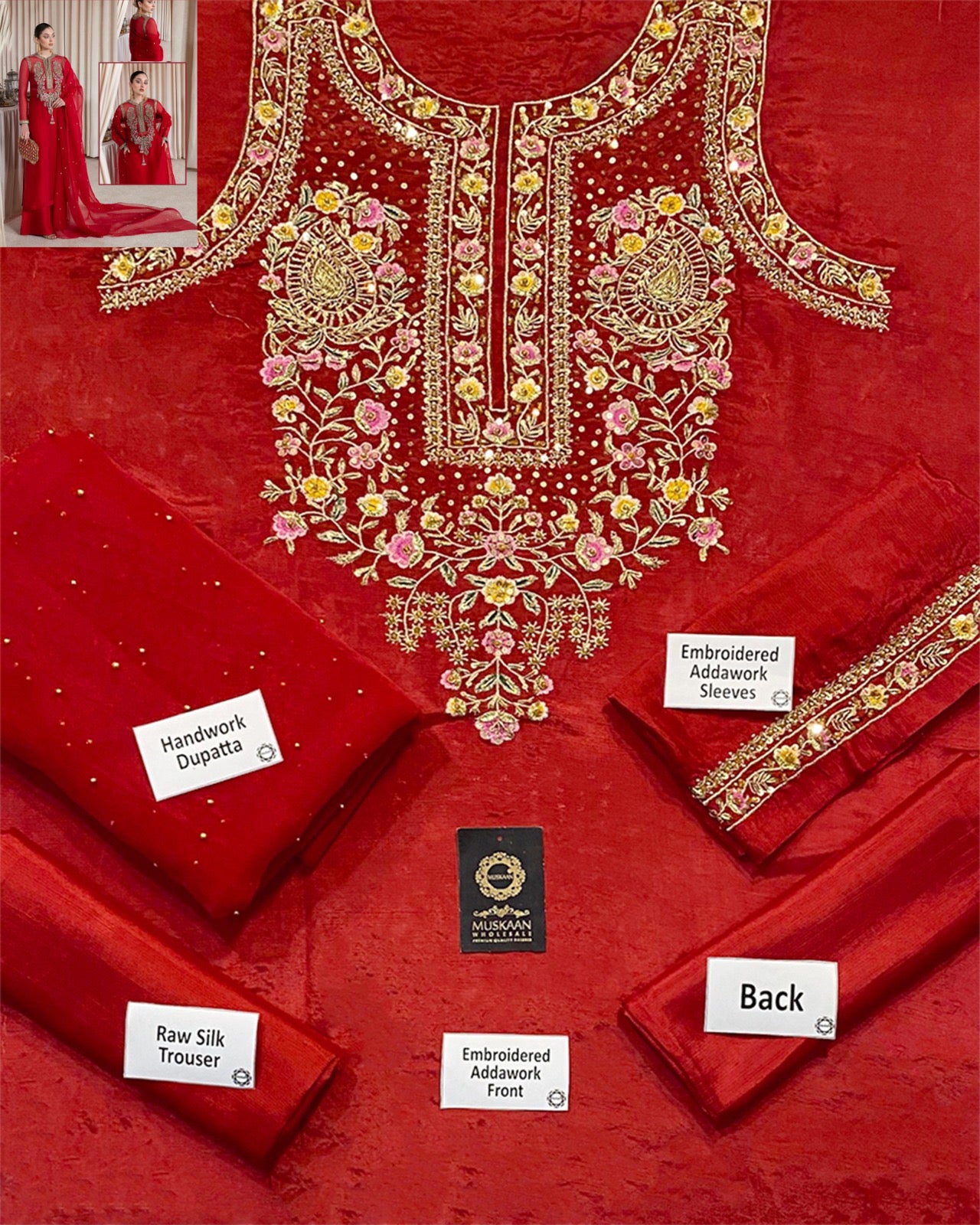 Hussain Rehaar With Koora Dabkawork Luxury Formal Wedding Collection- Red