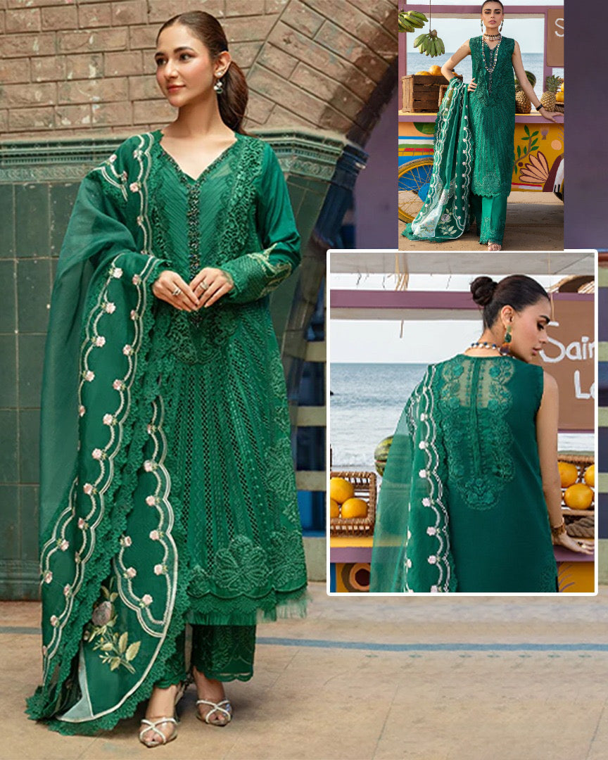 Crimson By Saira Shakira Embroidered Chikankari Luxury Lawn Collection-Emerald Green