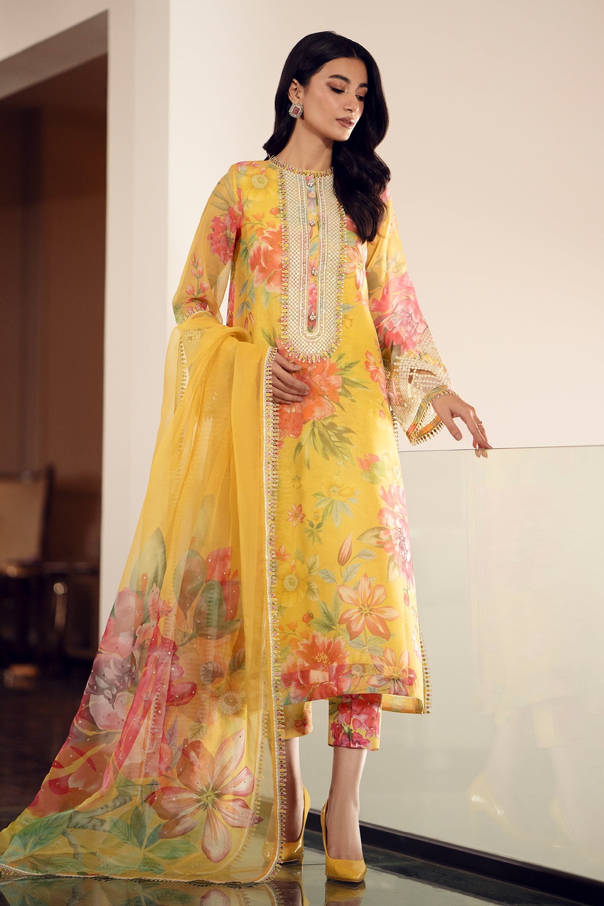 Baroque Digital Printed Swiss Lawn Collection -Yellow Floral