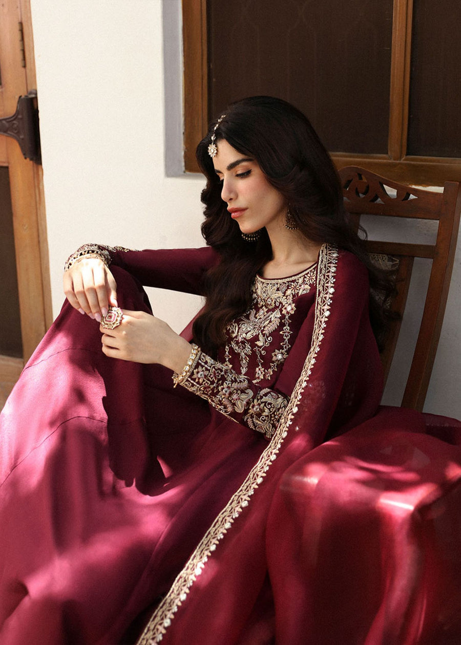 Faiza Saqlian Luxury Chiffon Formal Wedding Collection Maaxi- Maroon