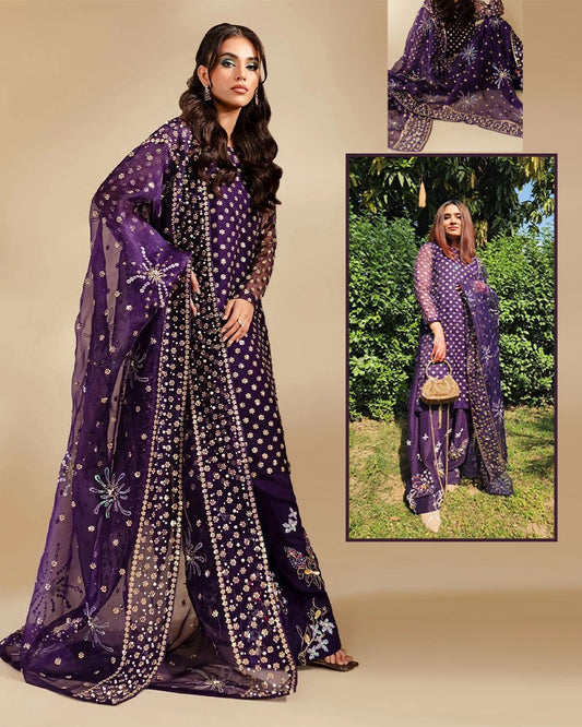 Nureh Luxury Rawsilk Handwork Formal Wedding Collection- Deep Purple