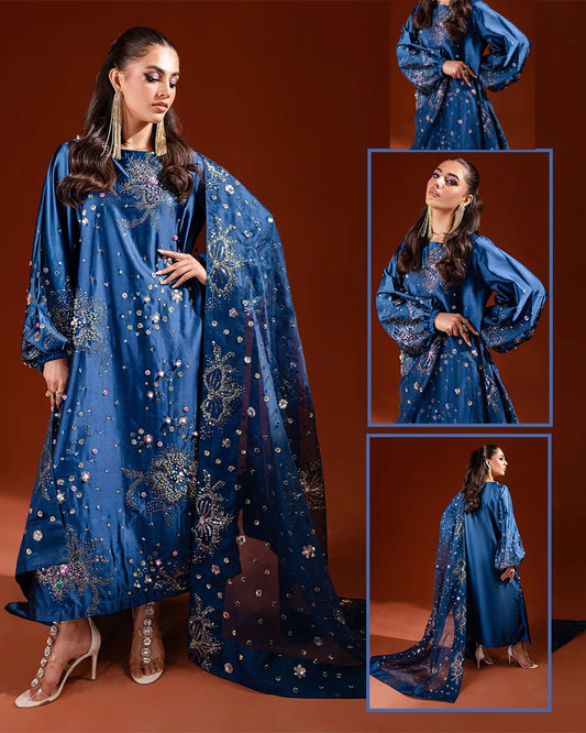 Nureh Luxury Handwork Formal Wedding Collection- Teal Blue