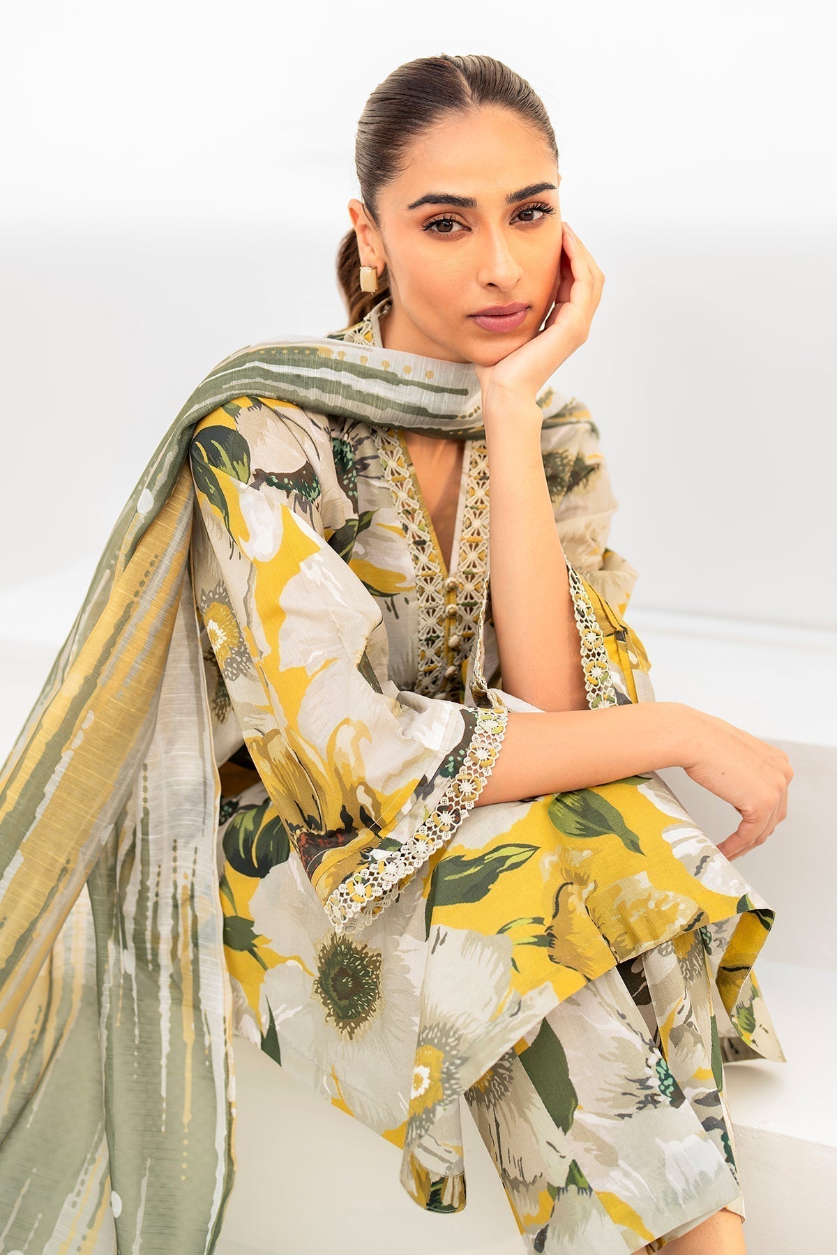 Baroque Winter Collection Digital Printed & Embroidered Pashmina Wool Collection -Yellow Flora