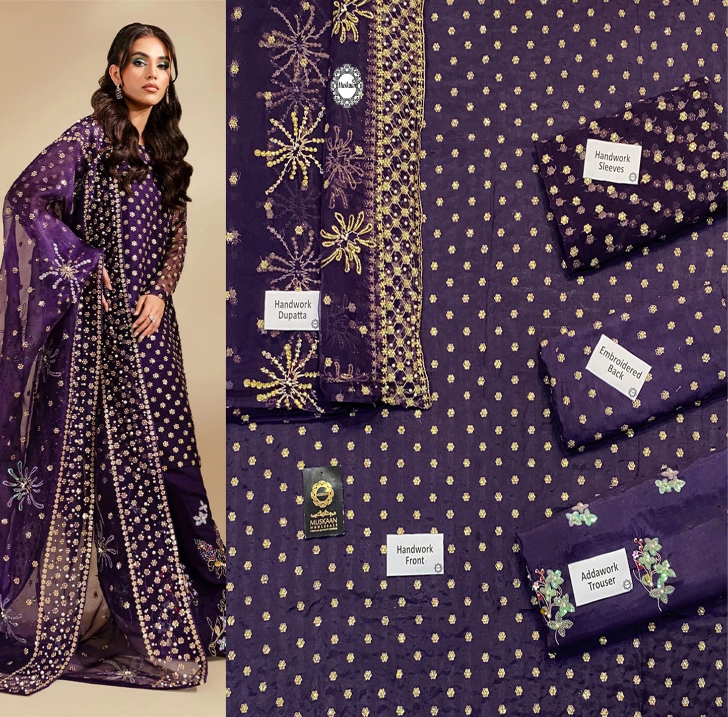 Nureh Luxury Rawsilk Handwork Formal Wedding Collection- Deep Purple