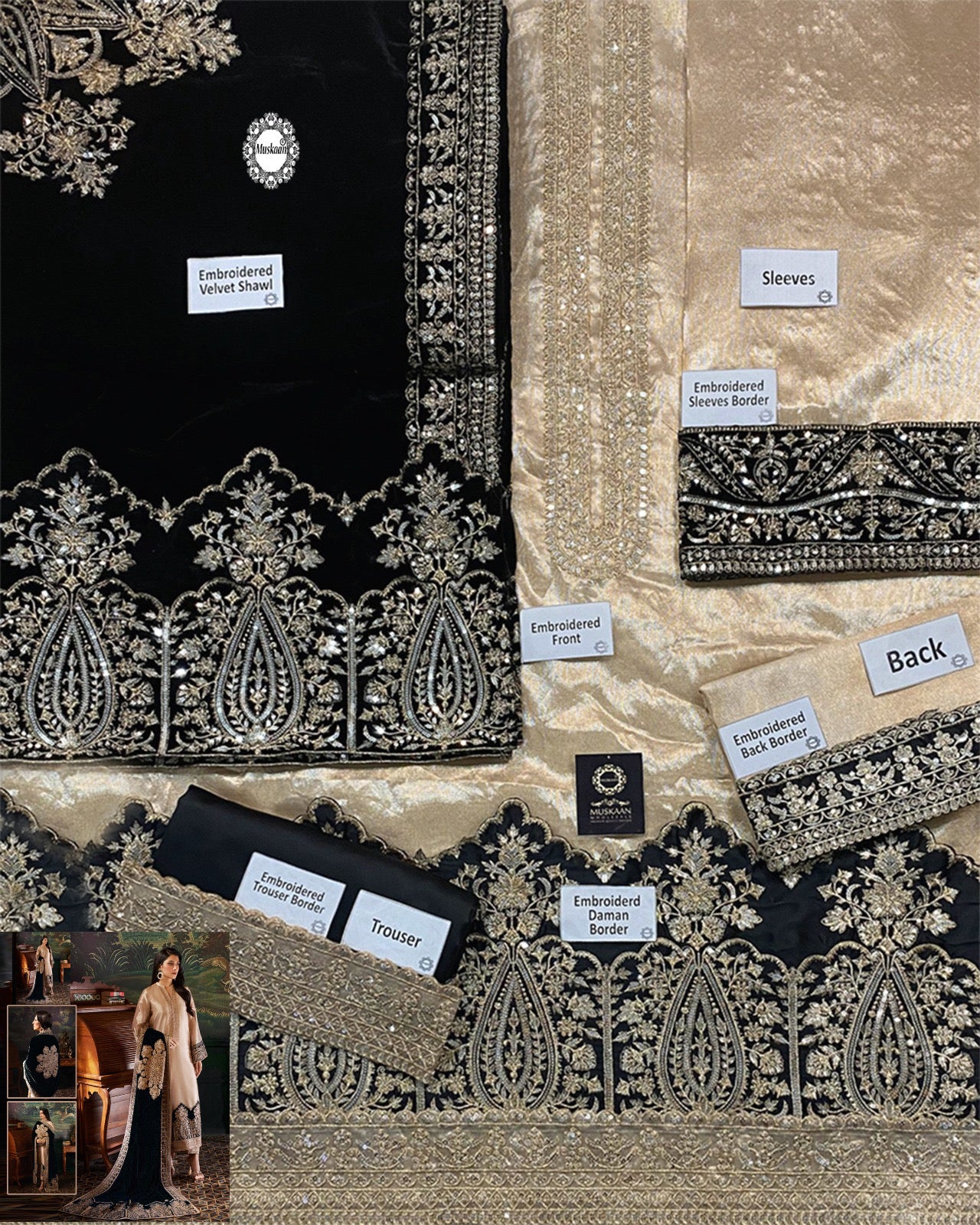 Zainab Chottani Velvet Festive Wedding Collection -Gold & Black