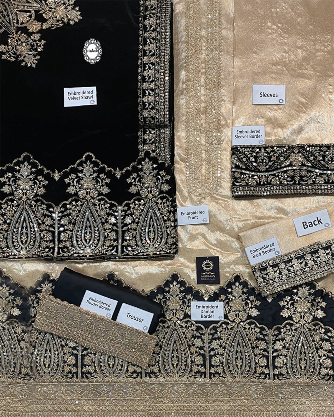 Zainab Chottani Velvet Festive Wedding Collection -Gold & Black