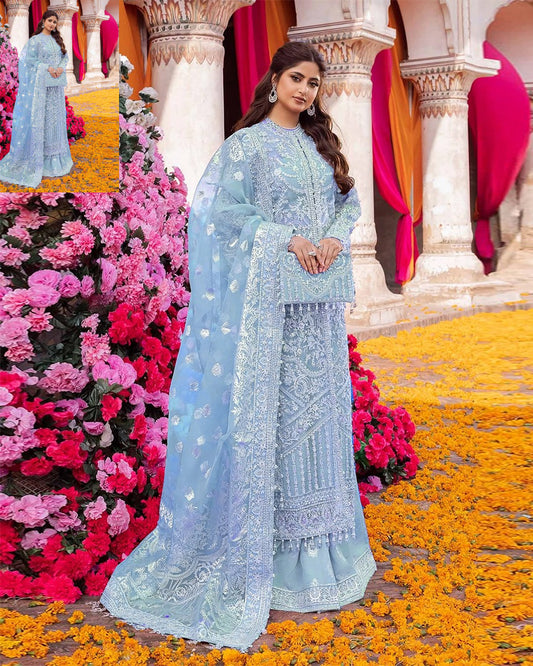 Kanwal Malik Embroidered Luxury Addawork Collection- Sky Blue