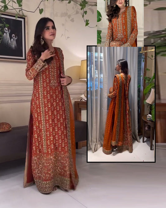 Haris Shakeel Exclusive Luxury Chiffon Formal Collection- Rust