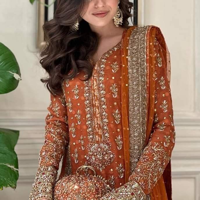 Haris Shakeel Exclusive Luxury Chiffon Formal Collection- Rust