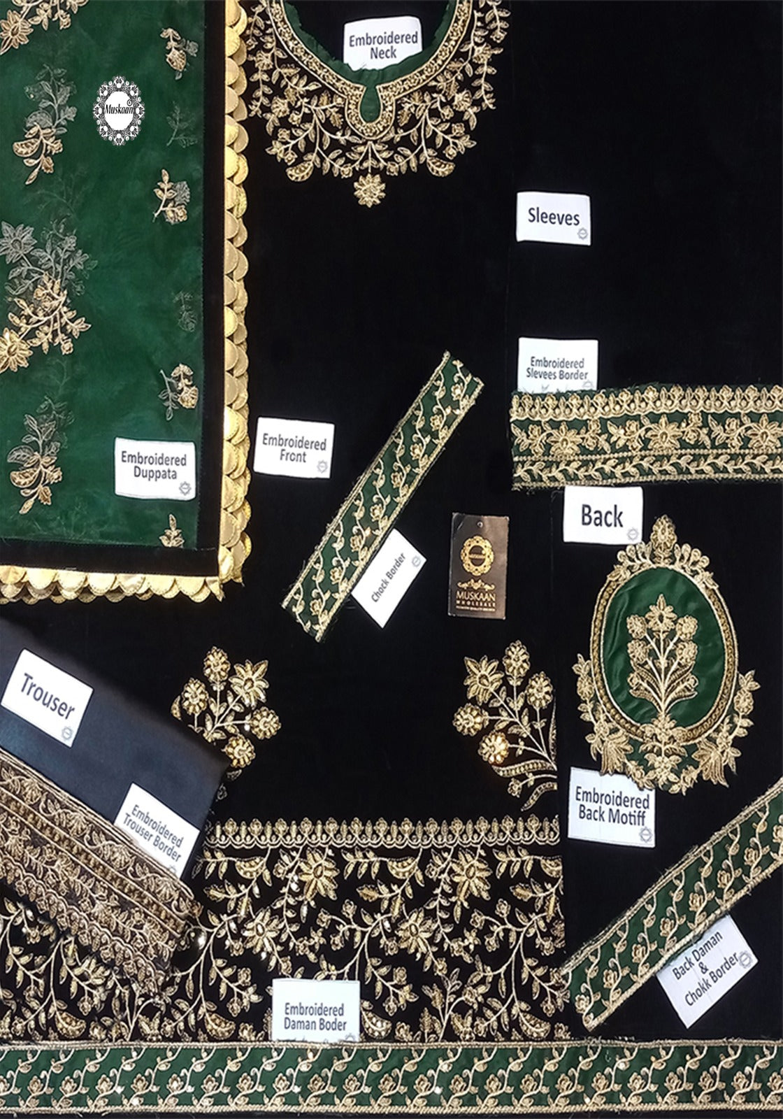 Zainab Chottani Velvet Wedding Collection- Black&Bottle Green