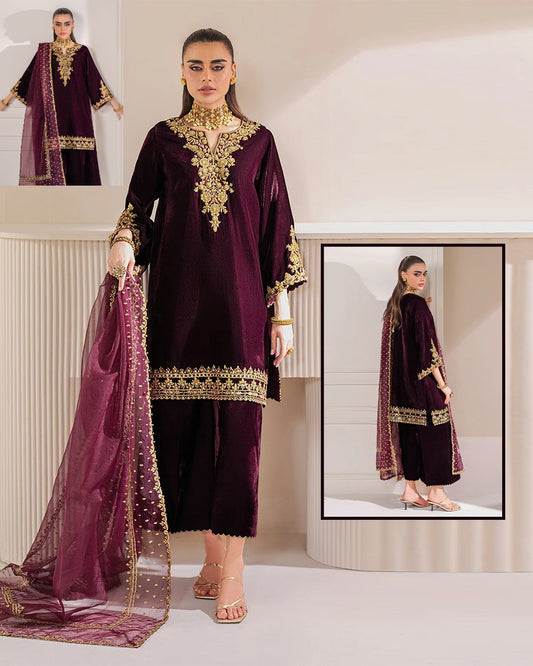 Baroque Velvet Wedding Formals Collection- Maroon